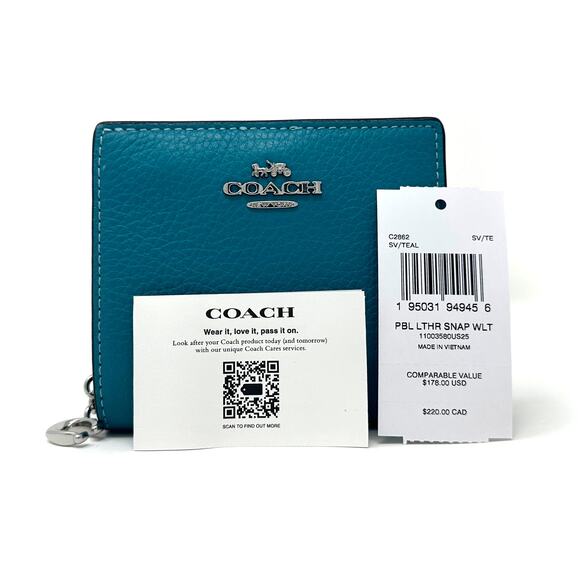 Coach Snap Wallet in Teal Leather C2862 - Picture 2 of 10